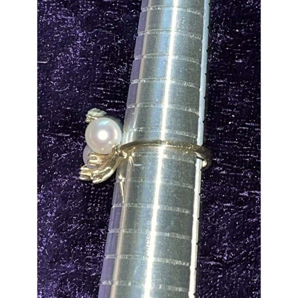 Solid 14k Gold Ring with 6 Diamonds 2 Fresh Water Pearls Size 5.75 Weight 4 Gram - Picture 5 of 9